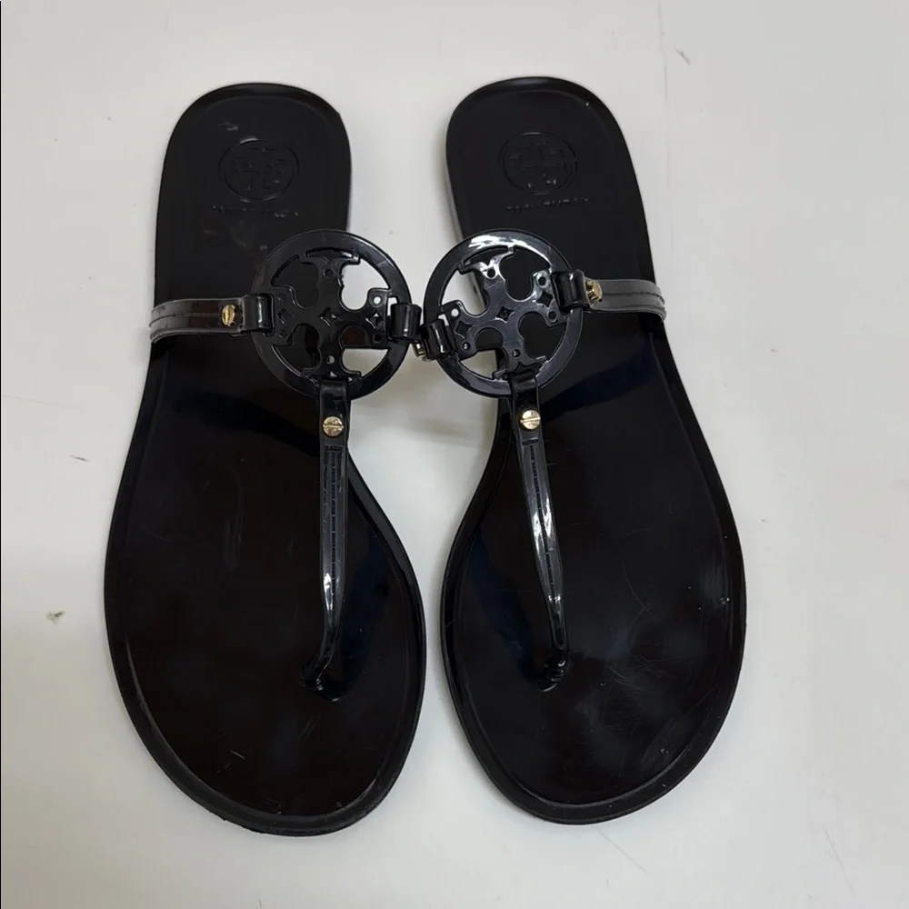 Tory Burch Black Patent Logo Thong Sandals